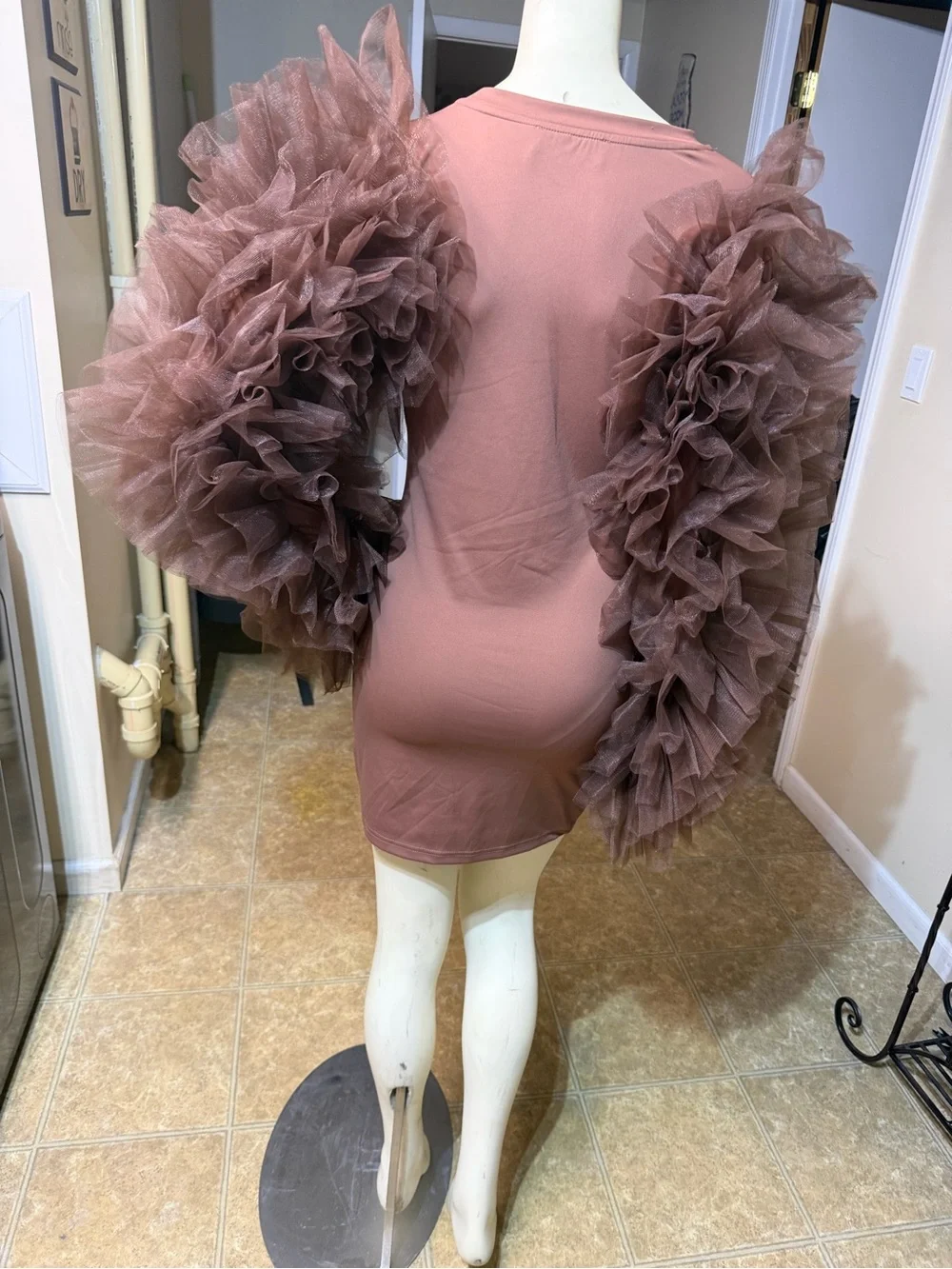 AKIRA Brown Ruffle Sleeve Mini Dress - Picture 2 of 2